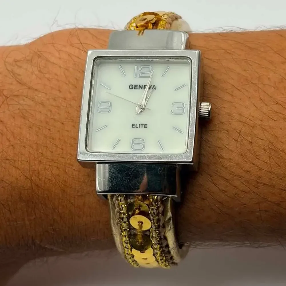 Silver & Gold Geneva Cuff Watch